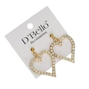 Gold Tone Open Heart Rhinestone Dangle Earrings DBella